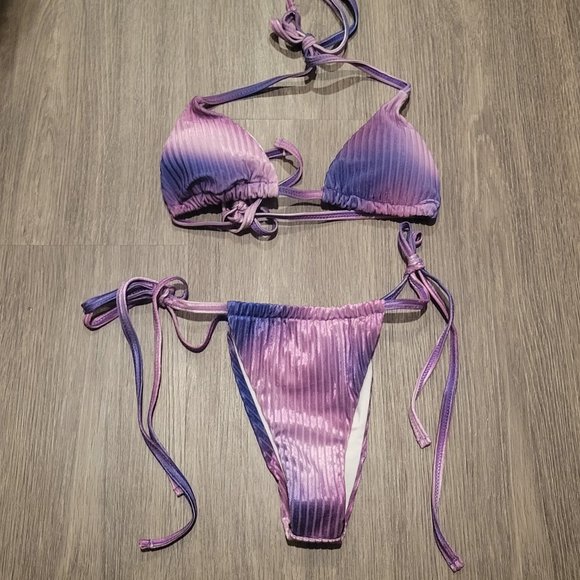 Purple Blue Ombre Velvet String Bikini - Picture 1 of 1